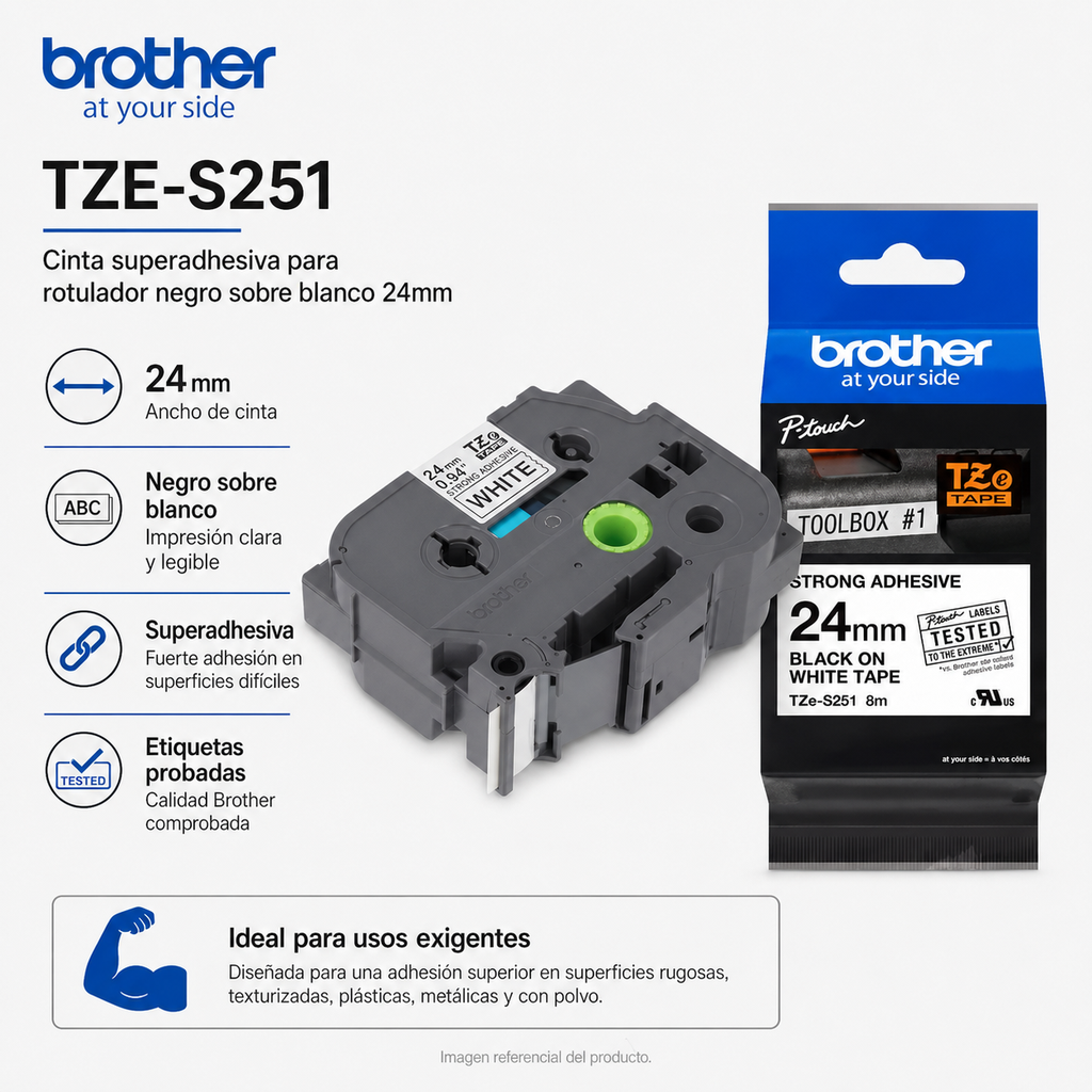Cinta Super Adhesiva para rotulador Negro sobre Blanco 24mm