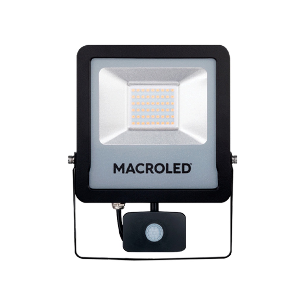 REFLECTOR LED NEGRO PRO CON SENSOR DE MOVIMIENTO 50W 100-240VAC LUZ CÁLIDA 3000K IK08 IP65