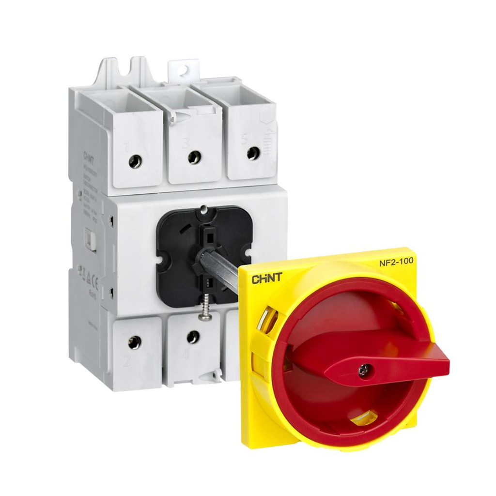 Seccionador Bajo Carga  Nf2 - 3P - In:80A - Carril Din - Eje Prolongador 300Mm - Maneta Amarillo Rojo